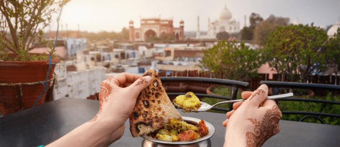 Morgenmad med udsigt over Taj Mahal