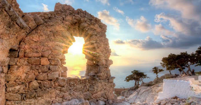 Solnedgang ved Monolithos borgen på Rhodos