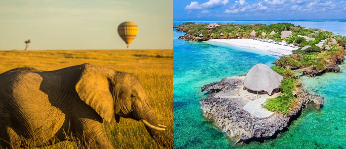Elefant og luftballon på safari og den private ø Chale Island i Kenya